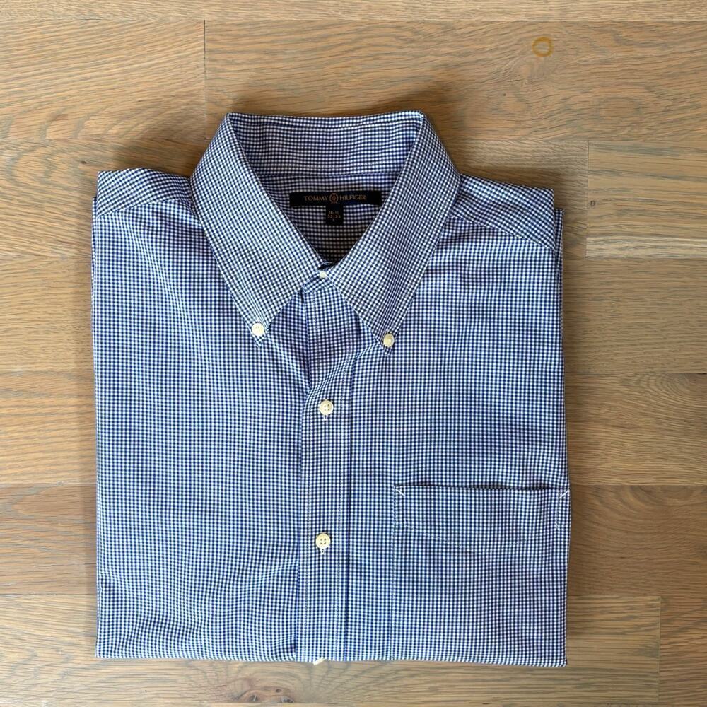 Tommy Hilfiger Gingham Plaid Button Down Dress Shirt Size 16.5 - Picture 2 of 8